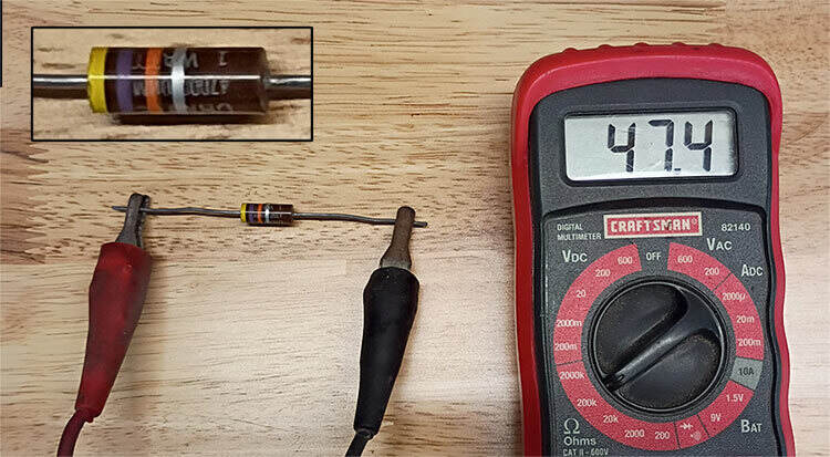This 47K Ohm resistor is within its 10% tolerance specification.