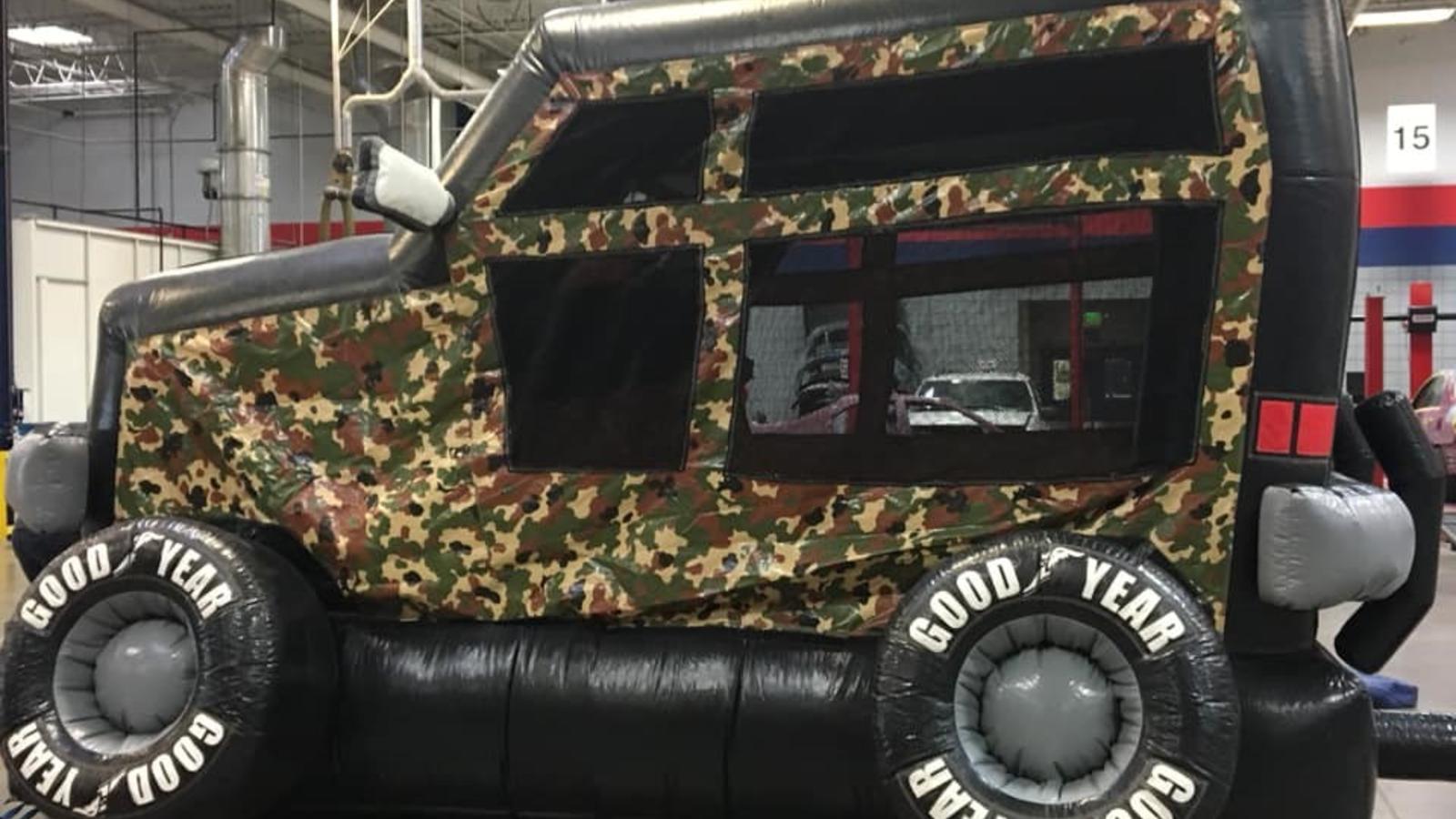 The annual toys for tots in Denver had the coolest jeep bouncy house this year